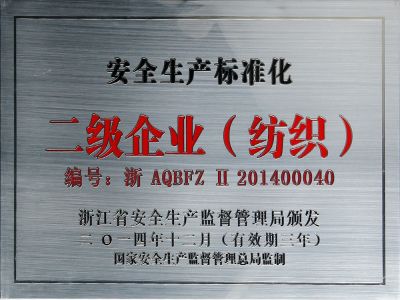 單位安全生產標準化二級企業（紡織）